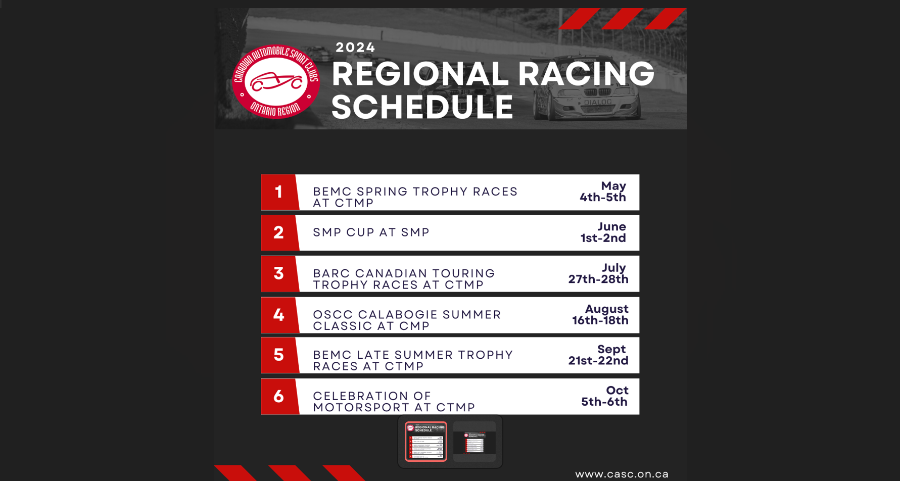 2024 CASCOR Road Race Schedule CASC Ontario Region